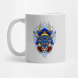 Samurai Cat - Blue Kabuto Mug